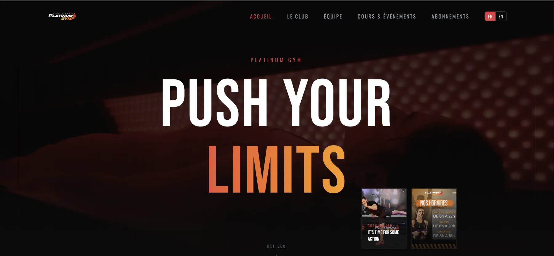 Site web et application Platinum Gym
